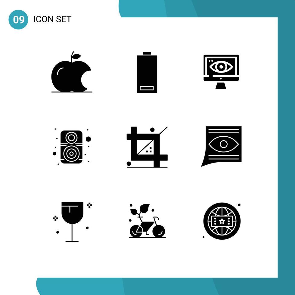 9 Thematic Vector Solid Glyphs and Editable Symbols of design coding computer speaker hardware Editable Vector Design Elements