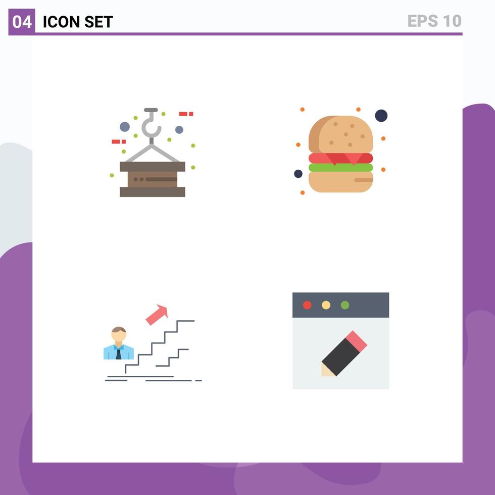 Pack of 4 creative Flat Icons of crane success rope fast food leader Editable Vector Design Elements