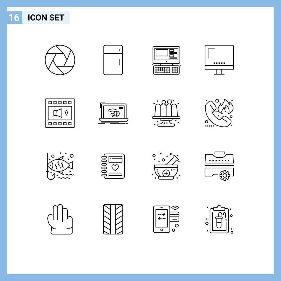 Modern Set of 16 Outlines and symbols such as monitor electronic household devices education Editable Vector Design Elements