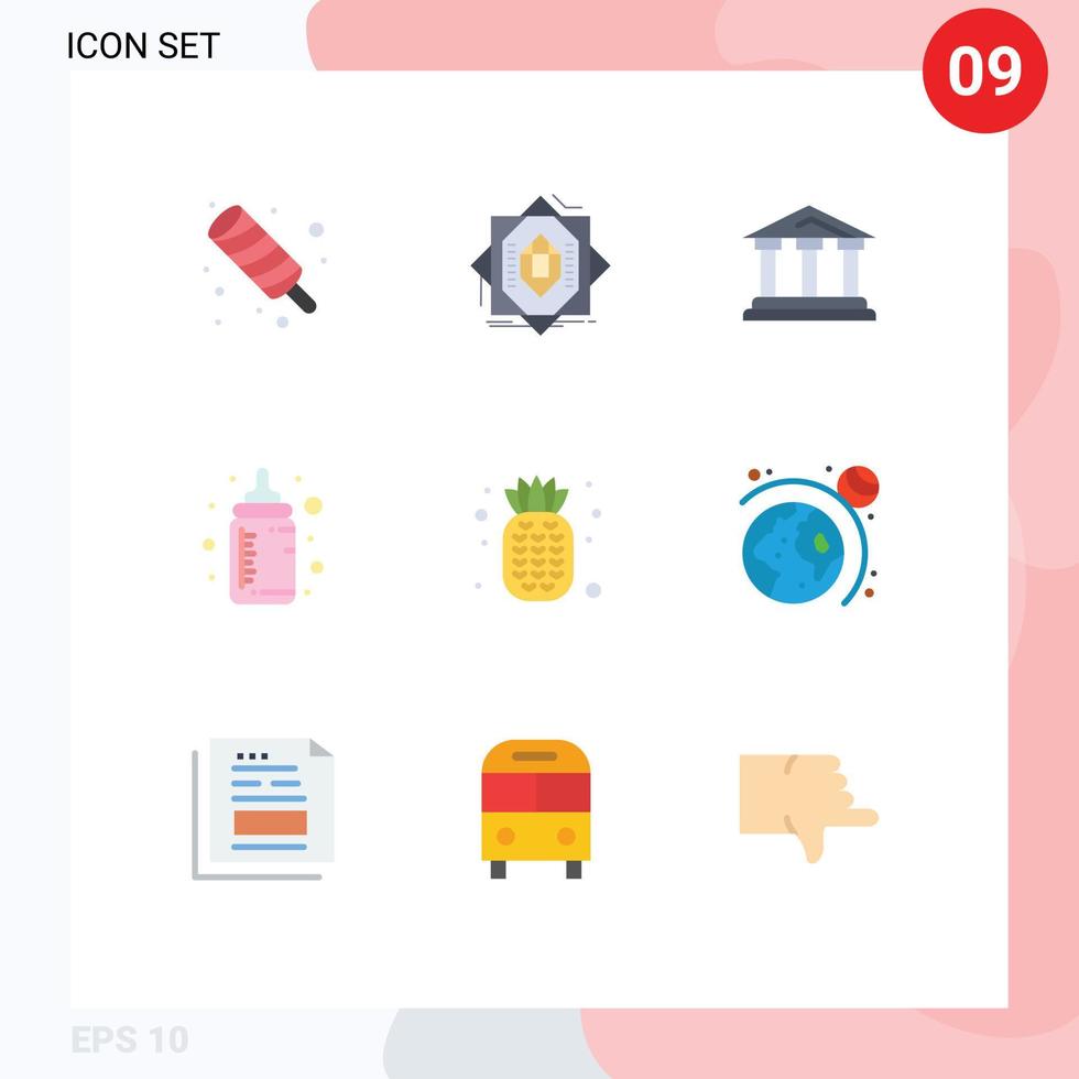 Universal Icon Symbols Group of 9 Modern Flat Colors of drink feeder forming baby court Editable Vector Design Elements