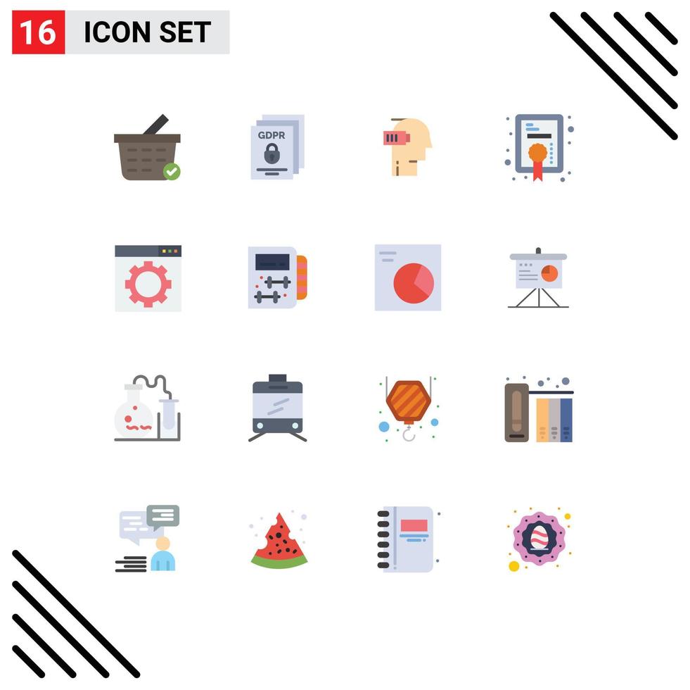 Mobile Interface Flat Color Set of 16 Pictograms of optimization degree battery award mind Editable Pack of Creative Vector Design Elements