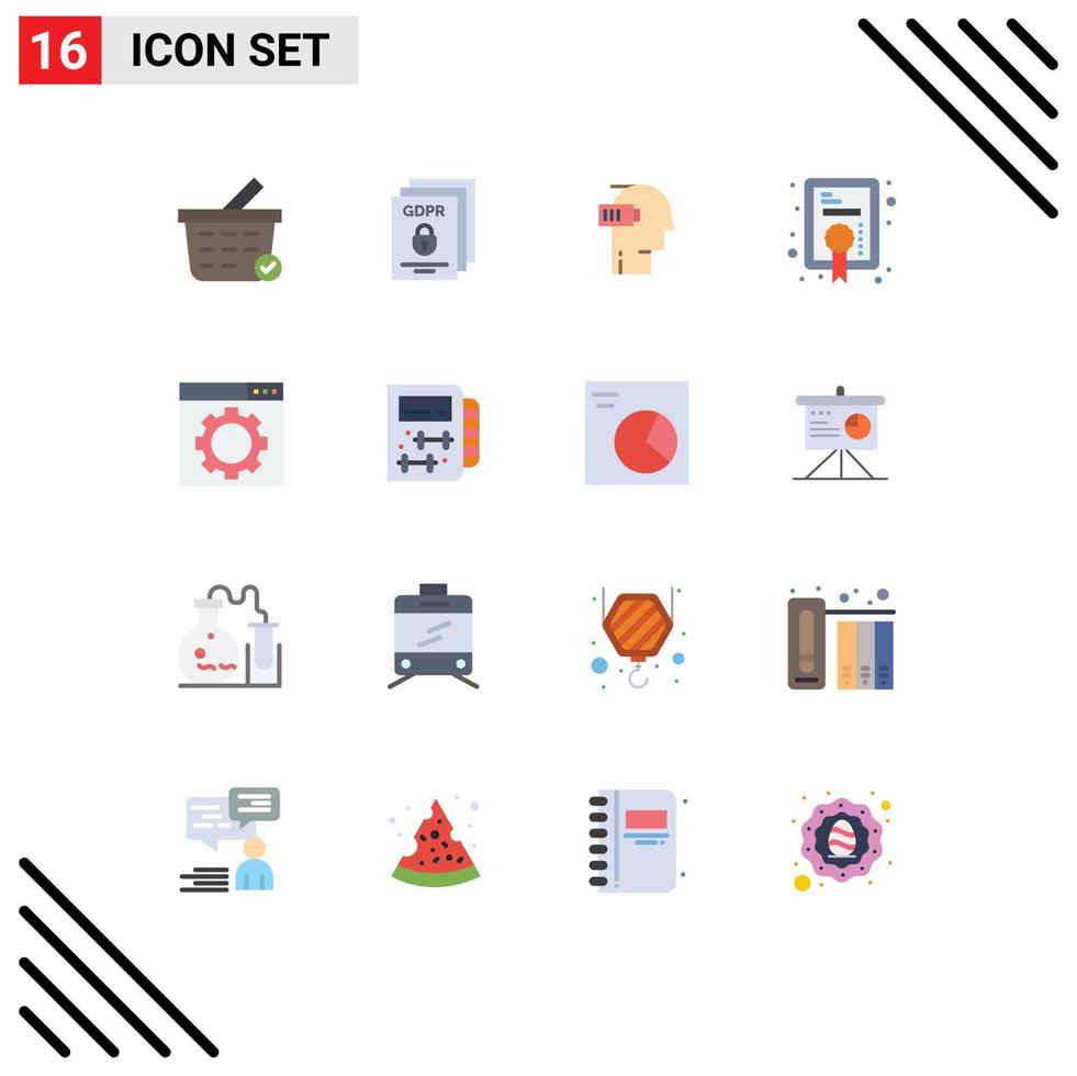 interfaz móvil conjunto de colores planos de 16 pictogramas de grado de optimización batería premio mente paquete editable de elementos de diseño de vectores creativos