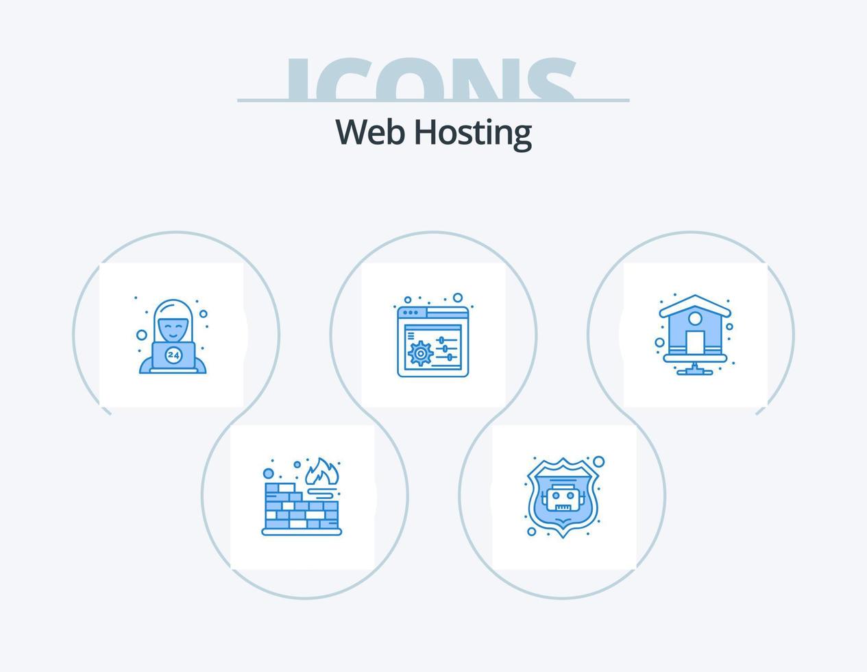 Web Hosting Blue Icon Pack 5 Icon Design. . index page. technical. home page. settings vector