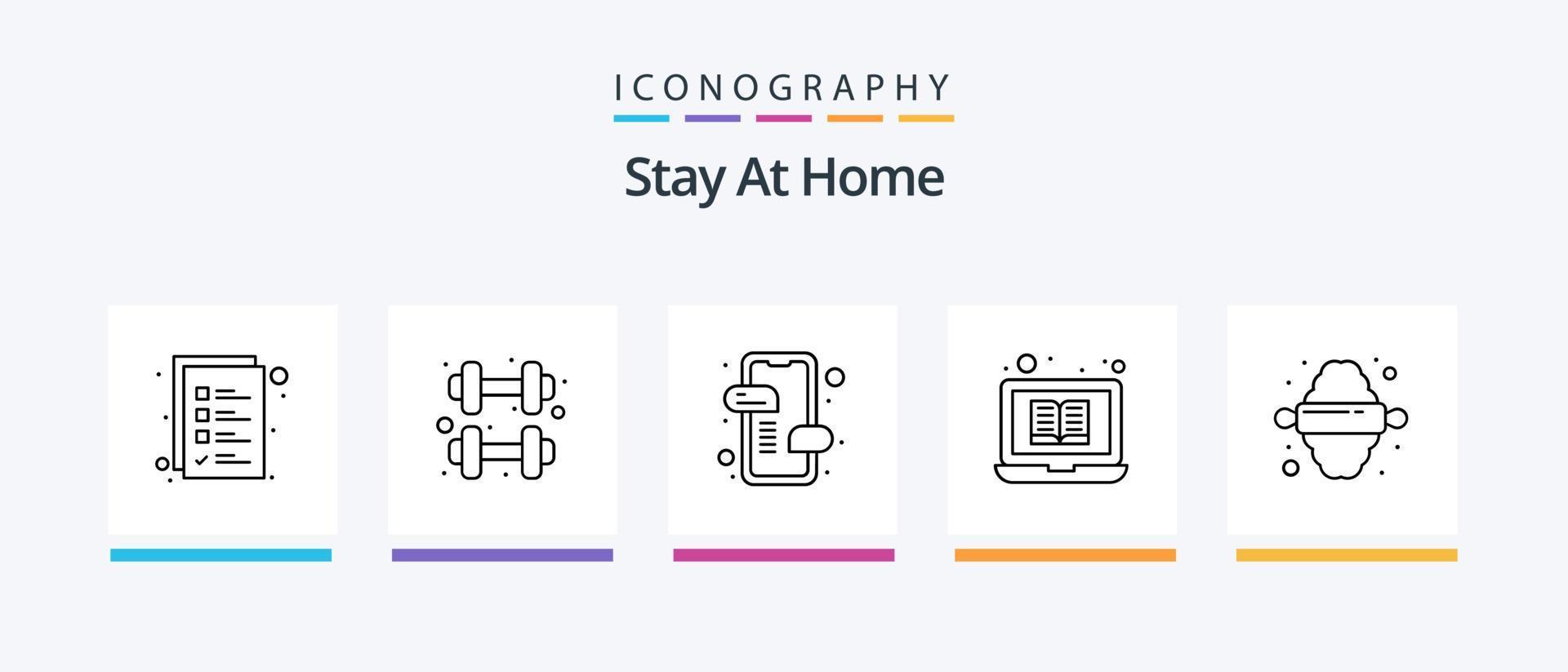 Stay At Home Line 5 Icon Pack Including relax. work. online. tools. repair. Creative Icons Design vector