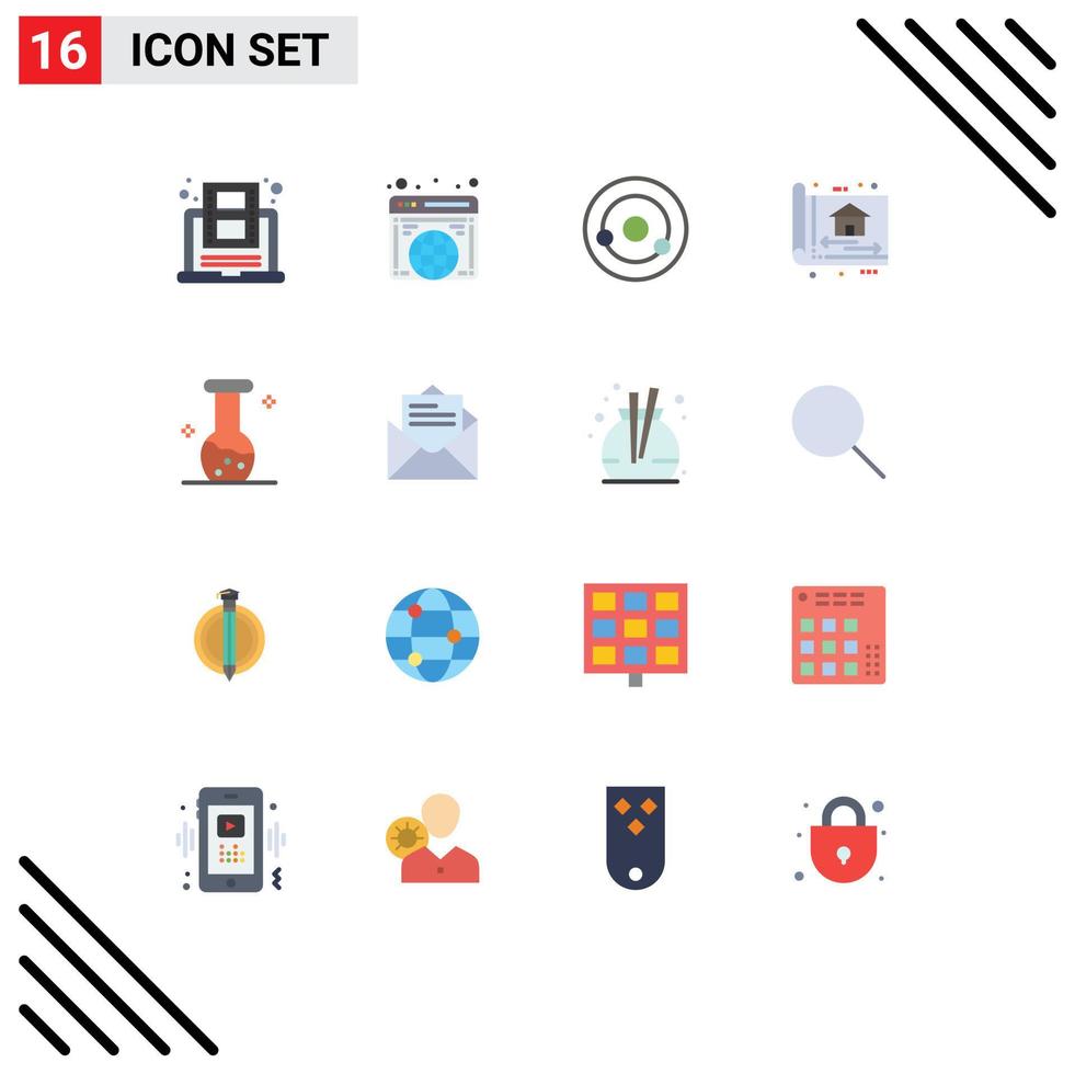 Modern Set of 16 Flat Colors Pictograph of design build website architect molecule Editable Pack of Creative Vector Design Elements