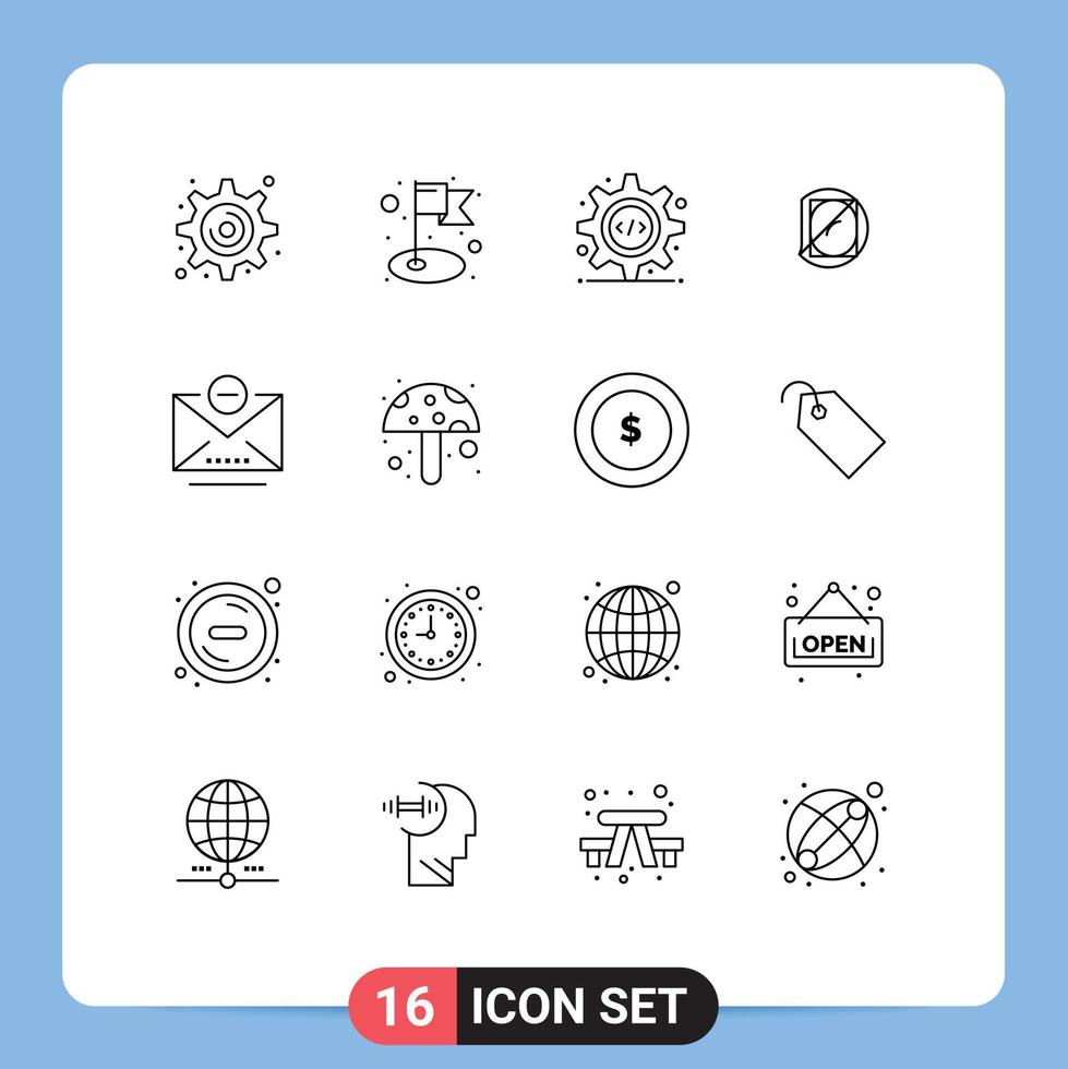 16 Universal Outline Signs Symbols of food mail source code email medicines Editable Vector Design Elements