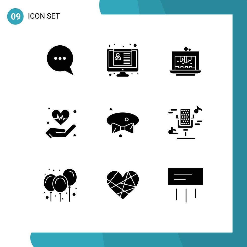 9 Solid Glyph concept for Websites Mobile and Apps dress heart brownie insurance hand Editable Vector Design Elements