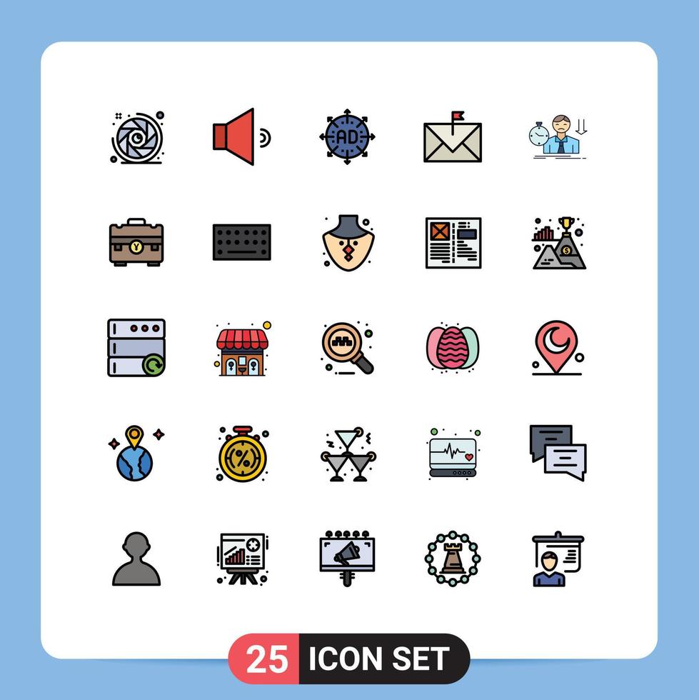 Pictogram Set of 25 Simple Filled line Flat Colors of failure envelope advertisement email communication Editable Vector Design Elements