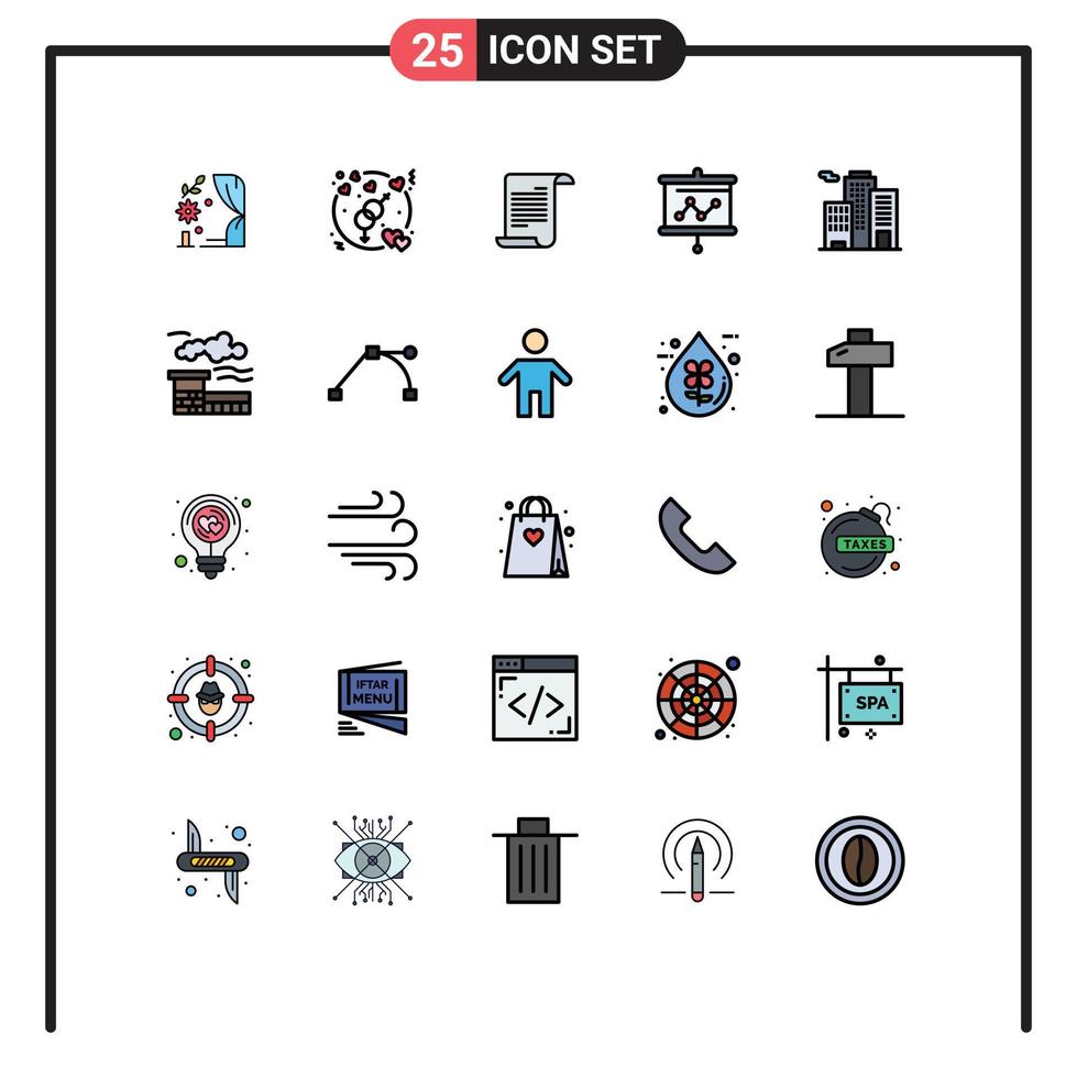 25 Thematic Vector Filled line Flat Colors and Editable Symbols of business projector file presentation board Editable Vector Design Elements
