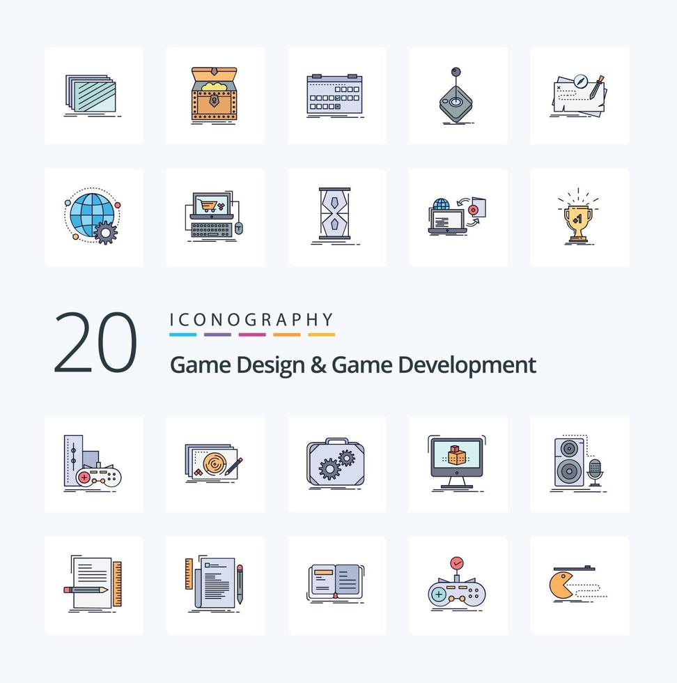 20 Game Design And Game Development Line Filled Color icon Pack like dimensional 3d complete work production vector