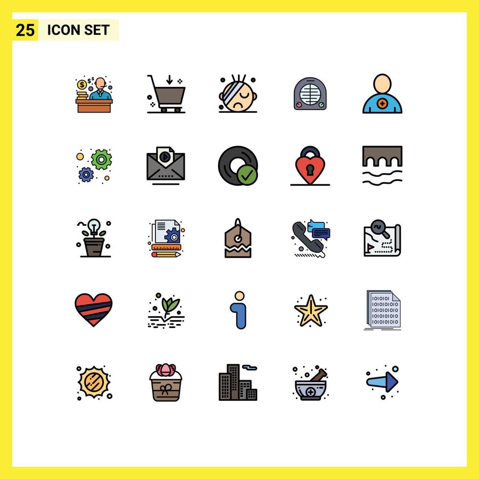 User Interface Pack of 25 Basic Filled line Flat Colors of configuration new hospital follow heating Editable Vector Design Elements