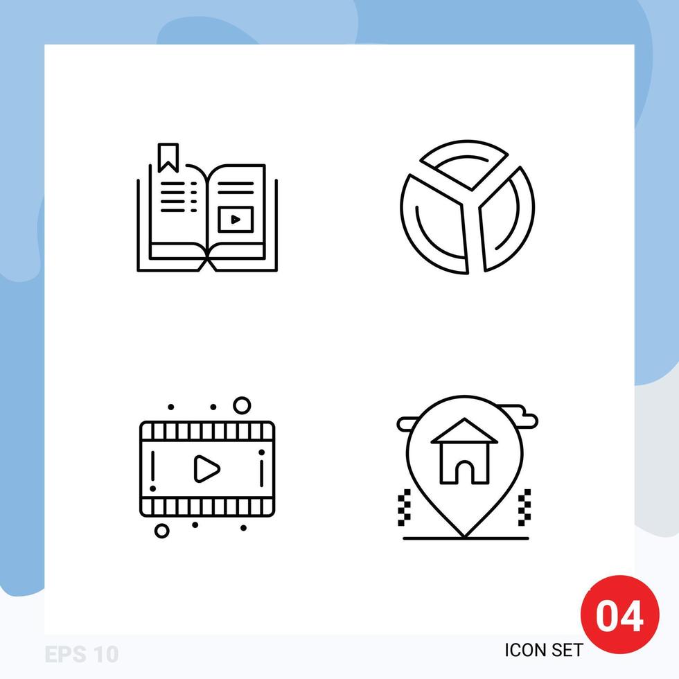 Stock Vector Icon Pack of 4 Line Signs and Symbols for book film education graph video Editable Vector Design Elements