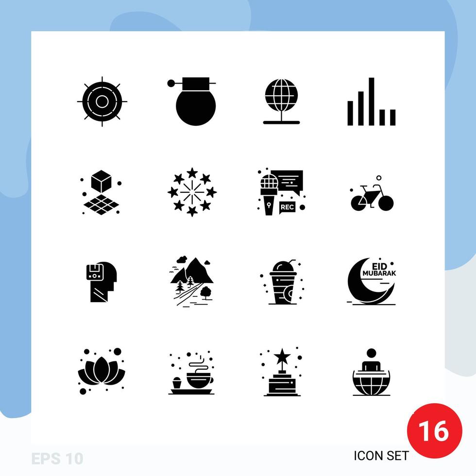 Set of 16 Vector Solid Glyphs on Grid for printing signal weapon phone world Editable Vector Design Elements