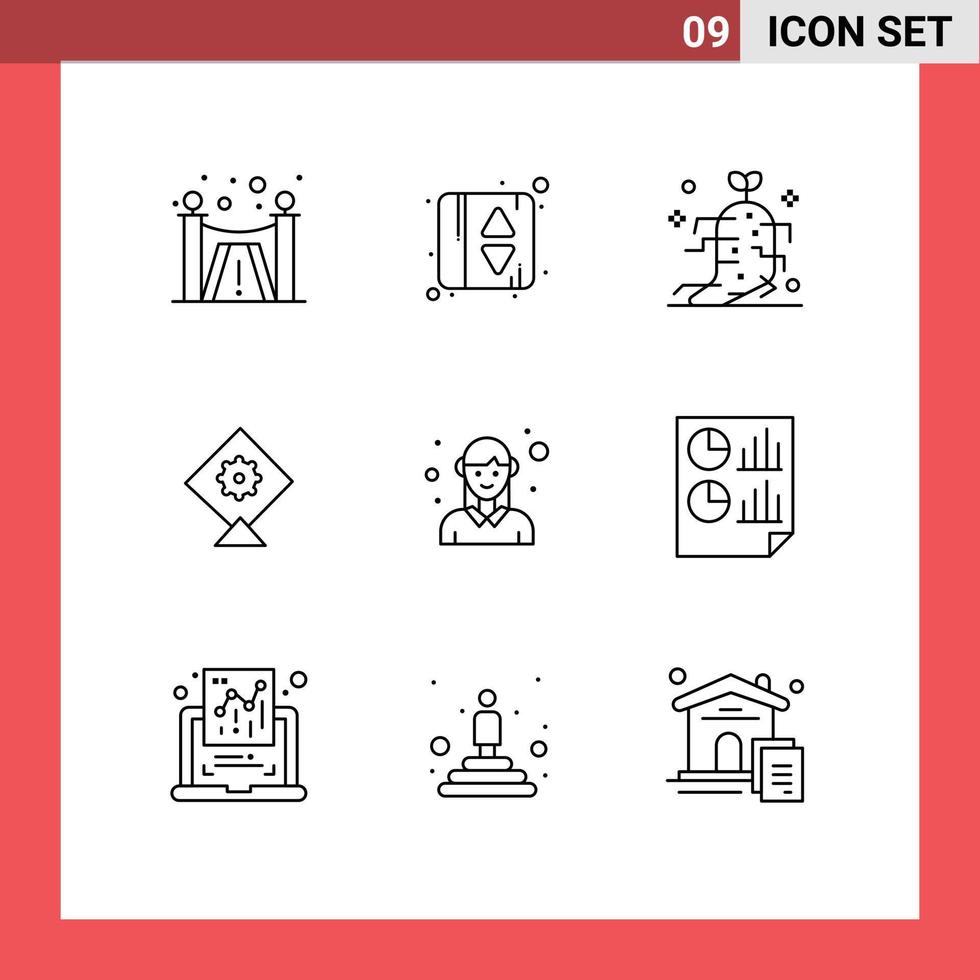 Universal Icon Symbols Group of 9 Modern Outlines of analytics woman nature female avatar Editable Vector Design Elements