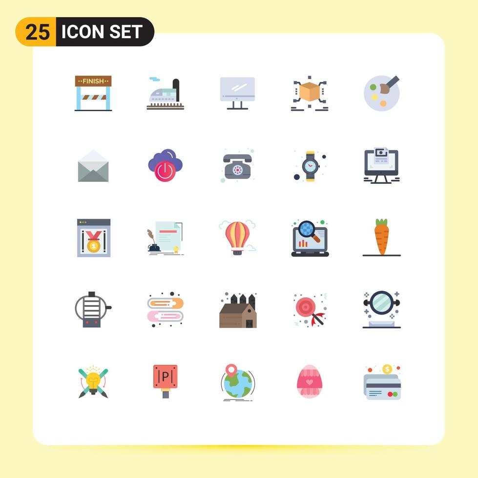Modern Set of 25 Flat Colors and symbols such as education box monitor puzzle cube Editable Vector Design Elements