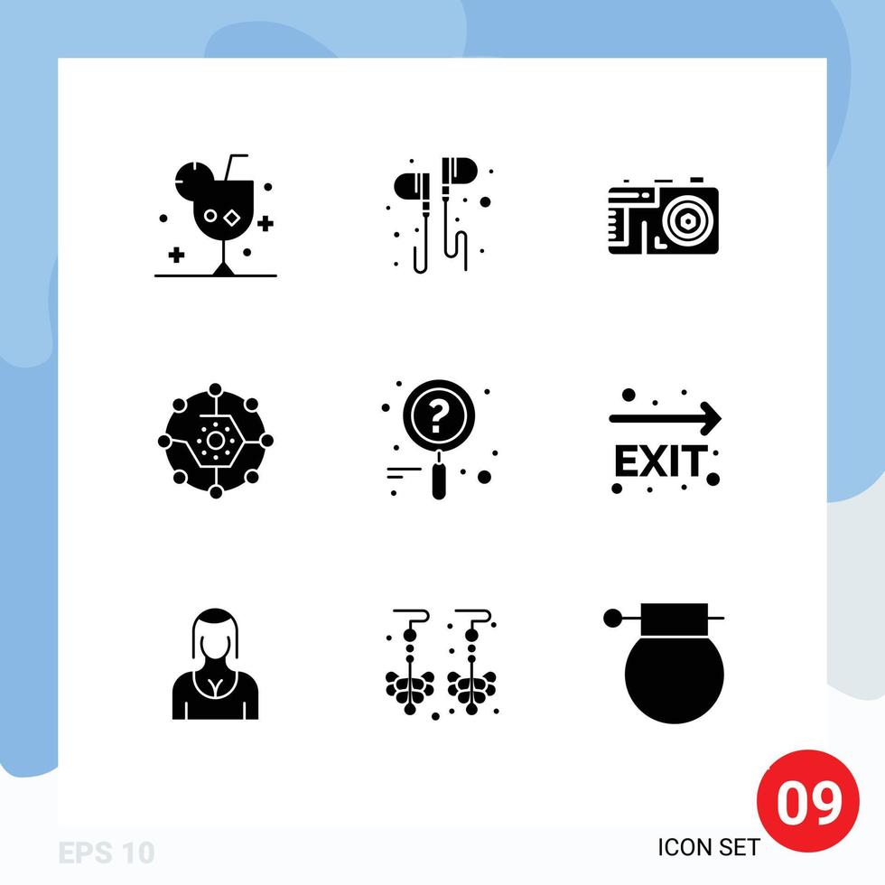 Mobile Interface Solid Glyph Set of 9 Pictograms of share connectivity music computing share photo Editable Vector Design Elements