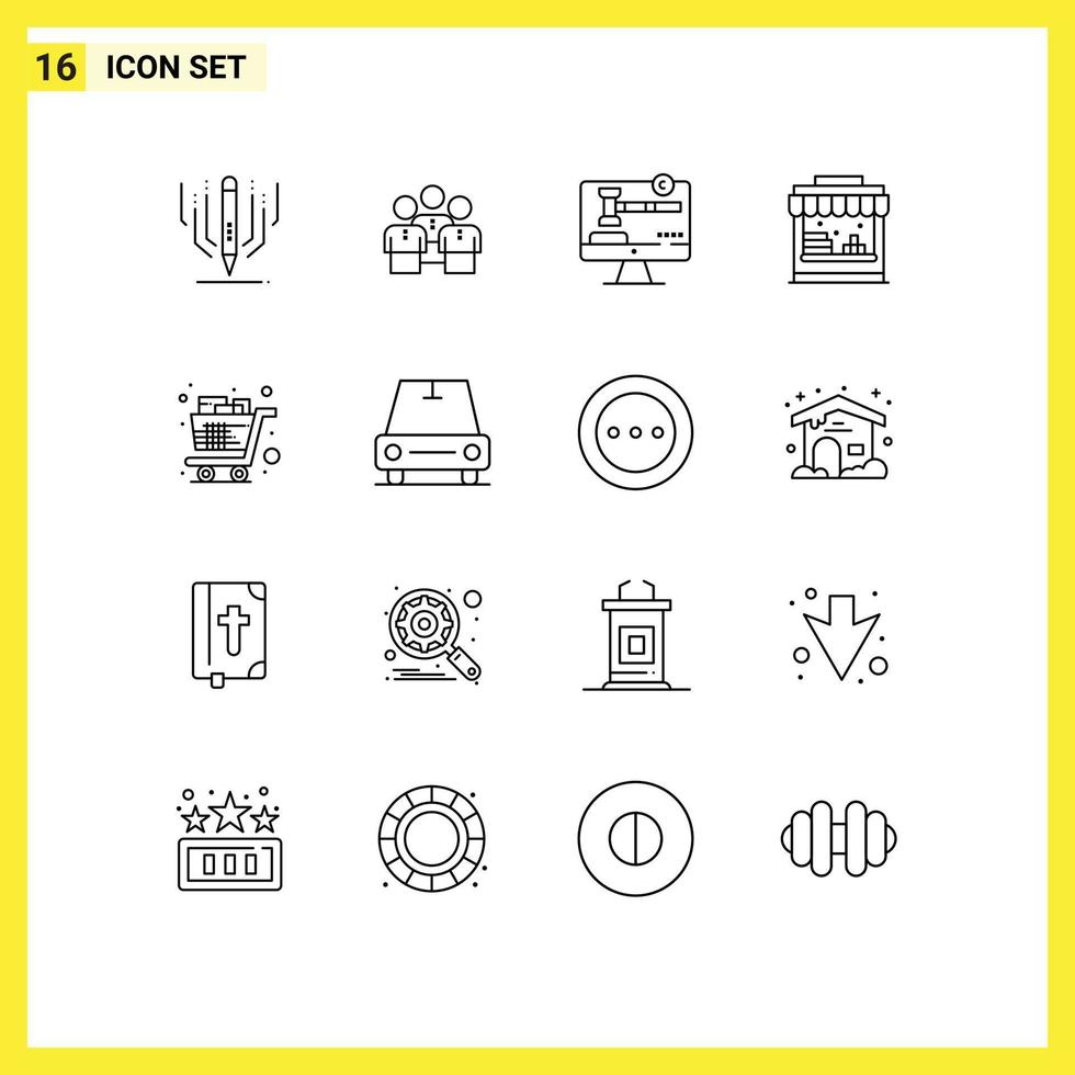 Set of 16 Commercial Outlines pack for park shop protection law copyright Editable Vector Design Elements