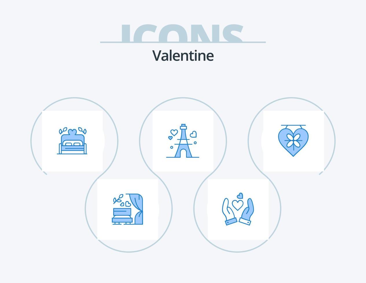 Valentine Blue Icon Pack 5 Icon Design. love. wedding. bed. heart. tower vector