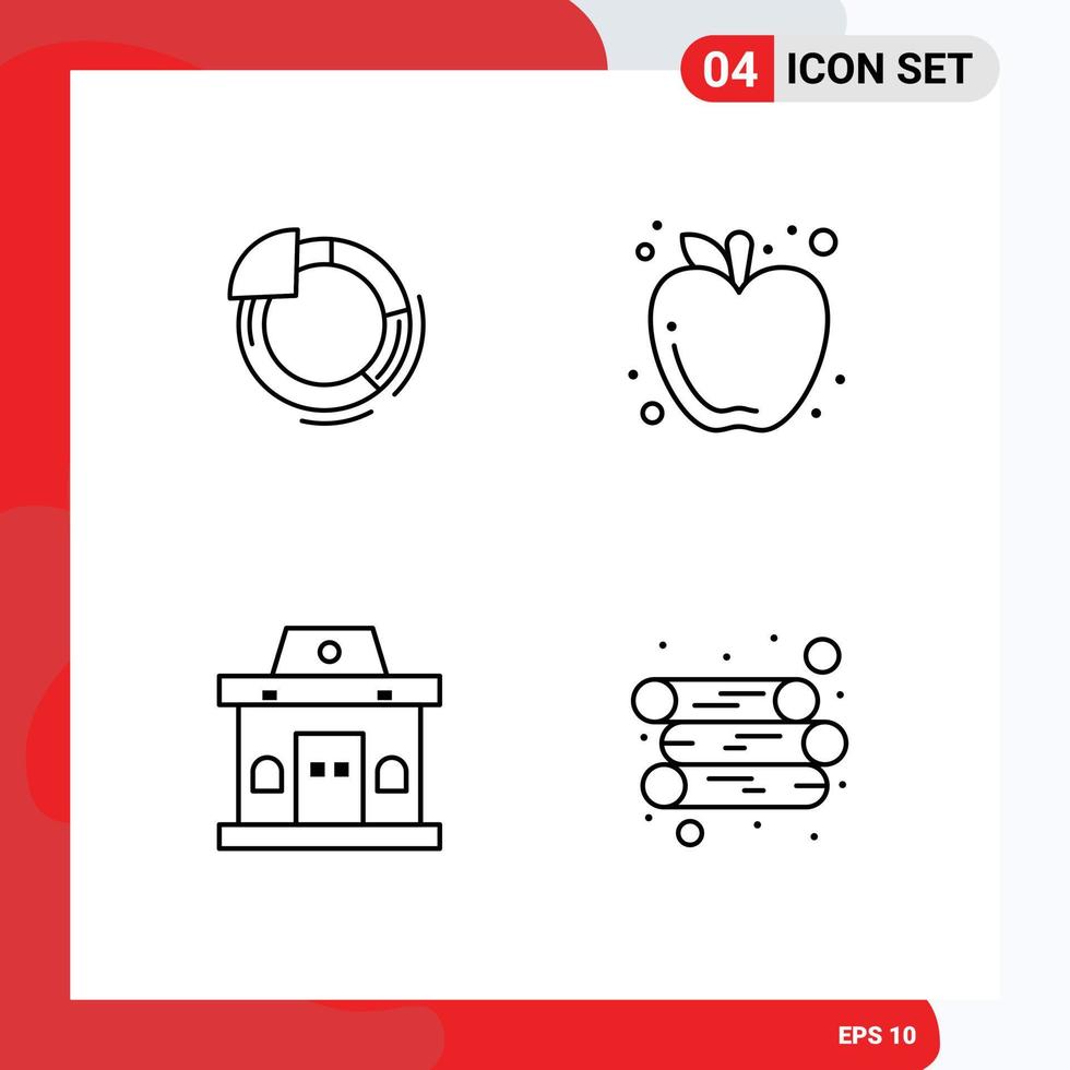 Mobile Interface Line Set of 4 Pictograms of graph office chart fruit urban Editable Vector Design Elements