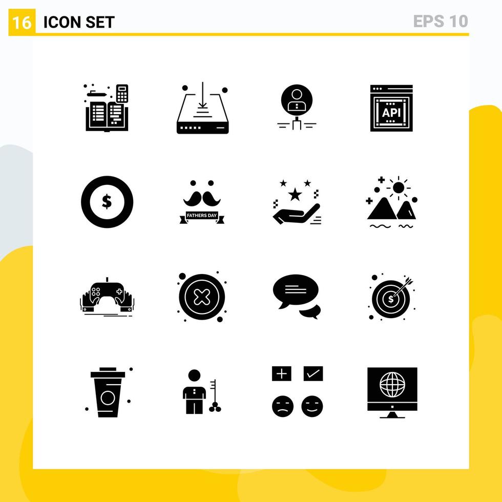 Modern Set of 16 Solid Glyphs and symbols such as api resource save people human Editable Vector Design Elements