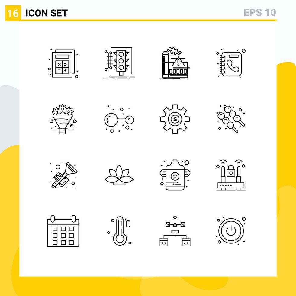 Set of 16 Modern UI Icons Symbols Signs for phone book directory traffic book alert Editable Vector Design Elements