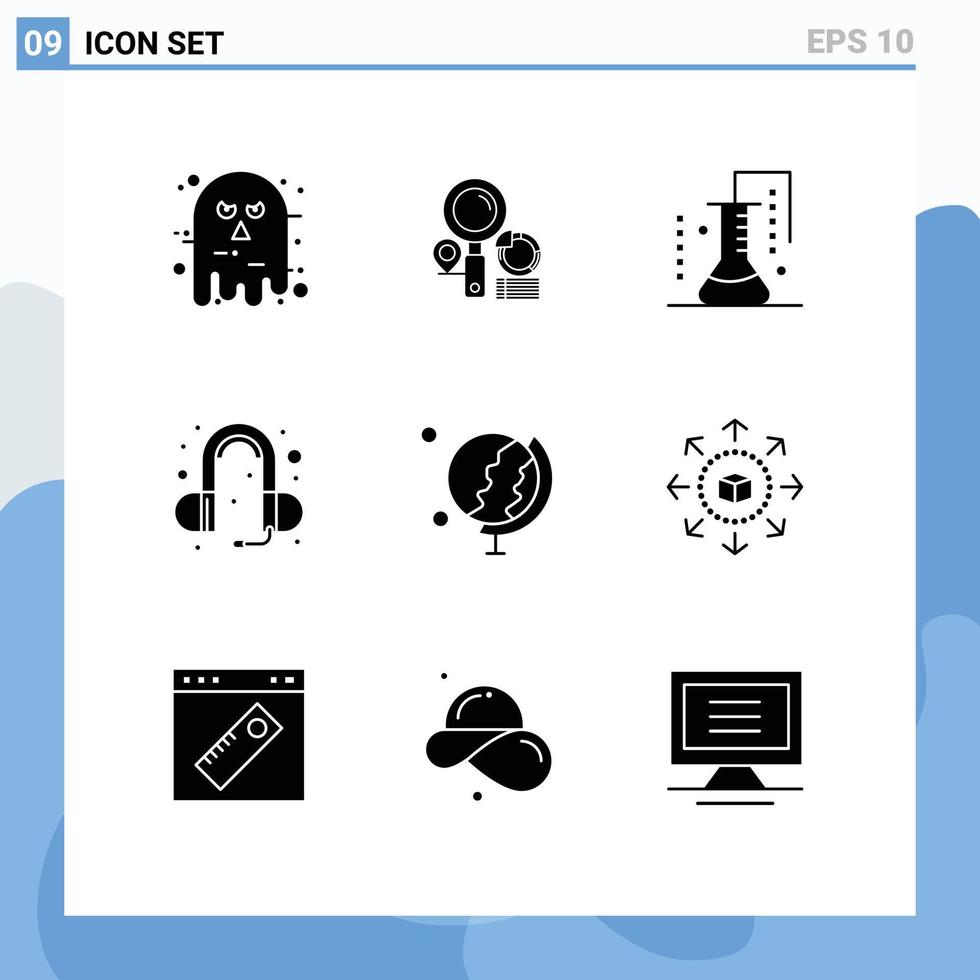 Stock Vector Icon Pack of 9 Line Signs and Symbols for earth head phone graph ear science of matter Editable Vector Design Elements