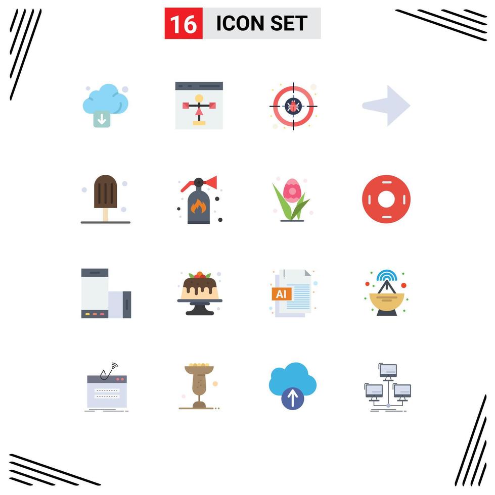 16 iconos creativos, signos y símbolos modernos de programación de helados, objetivo derecho, paquete editable de elementos de diseño de vectores creativos