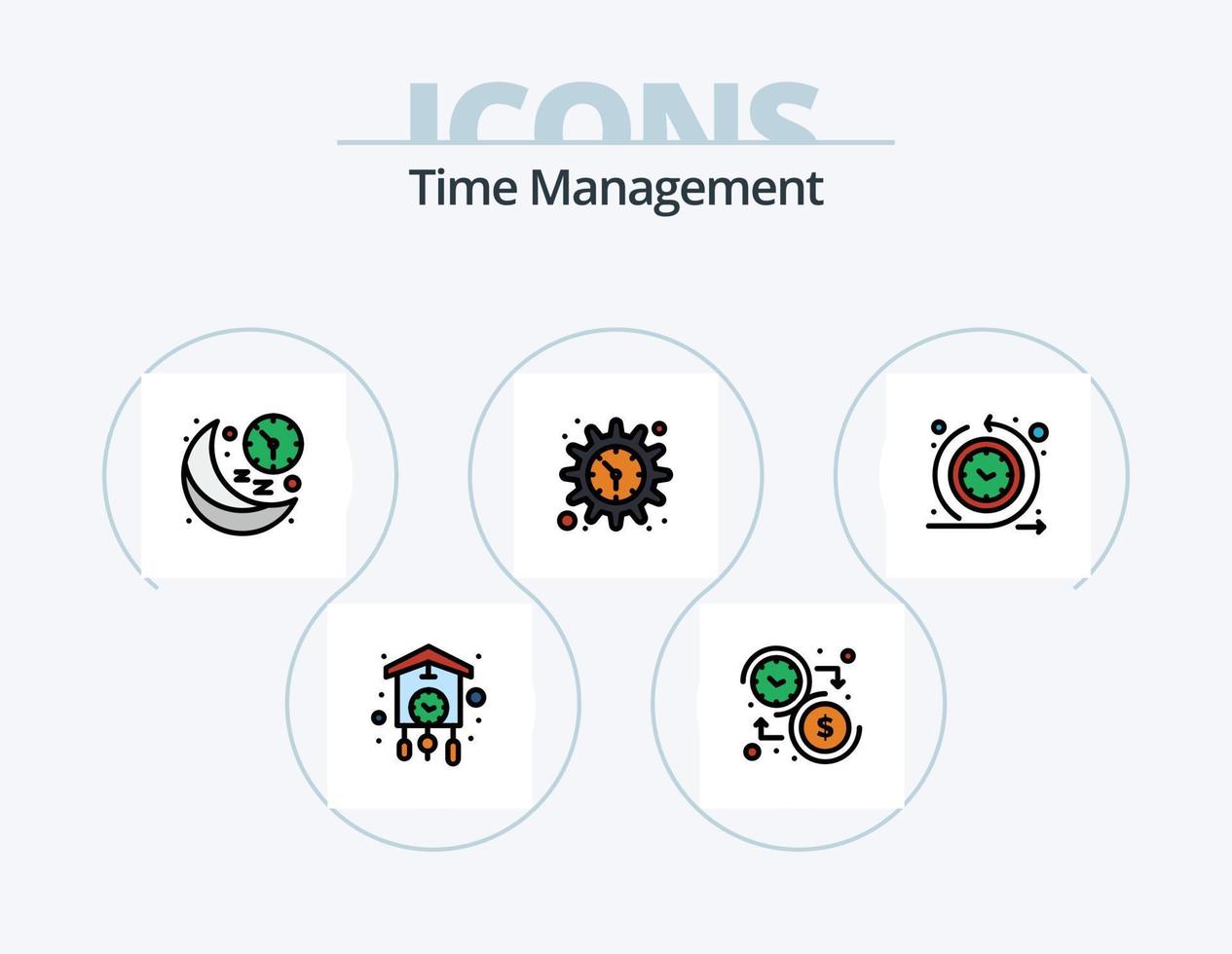 Time Management Line Filled Icon Pack 5 Icon Design. time. pm. up down. alarm. clock vector