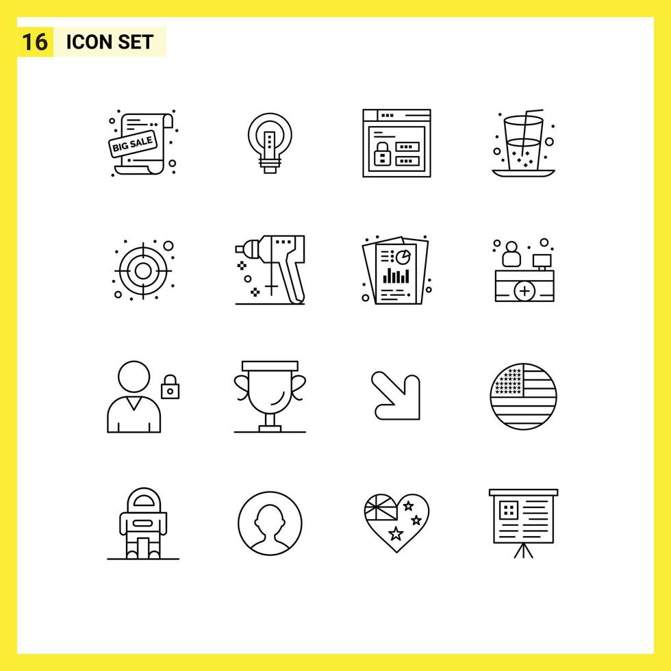 16 Universal Outlines Set for Web and Mobile Applications food beverage light code web Editable Vector Design Elements