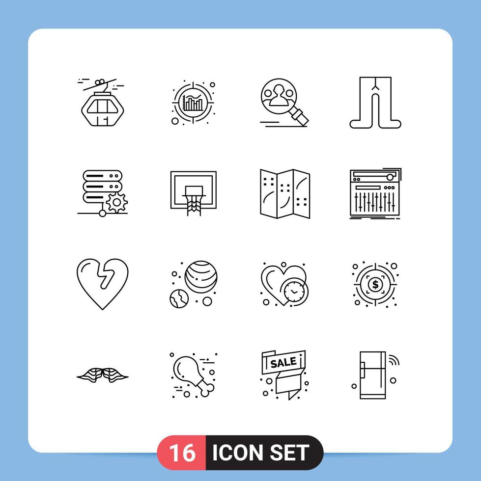 16 Universal Outline Signs Symbols of server database find tights baby Editable Vector Design Elements