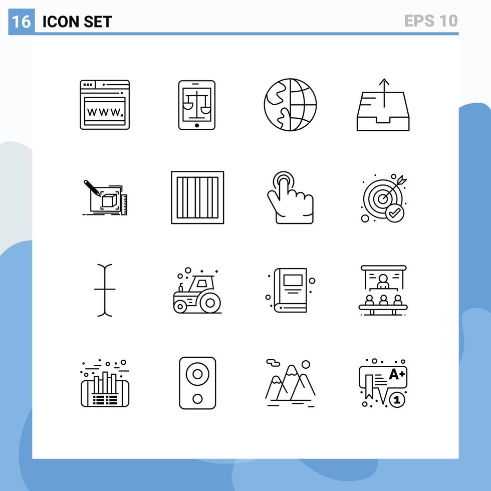 User Interface Pack of 16 Basic Outlines of art send communication outbox globe Editable Vector Design Elements