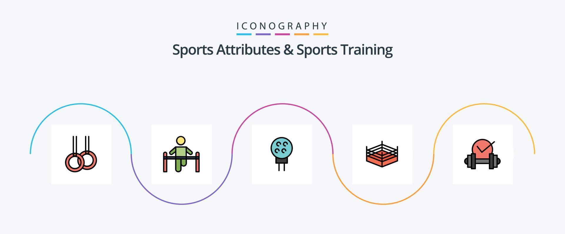 Sports Atributes And Sports Training Line Filled Flat 5 Icon Pack Including dumb. dumbbell. golf. wrestling. boxing vector