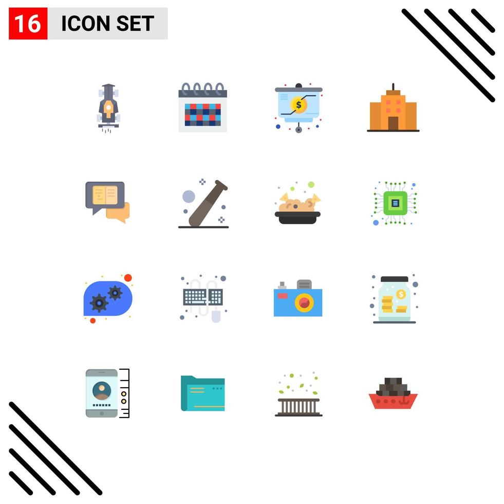 16 Thematic Vector Flat Colors and Editable Symbols of chat office time user money Editable Pack of Creative Vector Design Elements