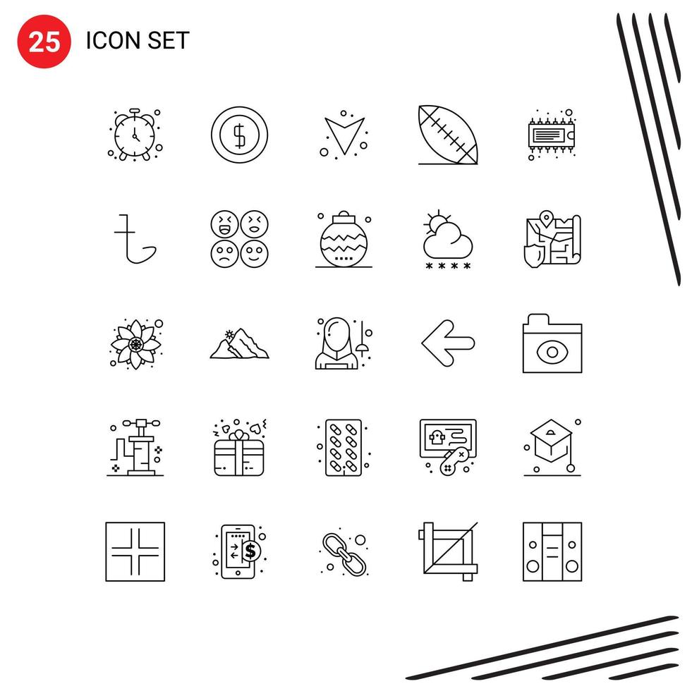 Mobile Interface Line Set of 25 Pictograms of ic device arrow component football Editable Vector Design Elements