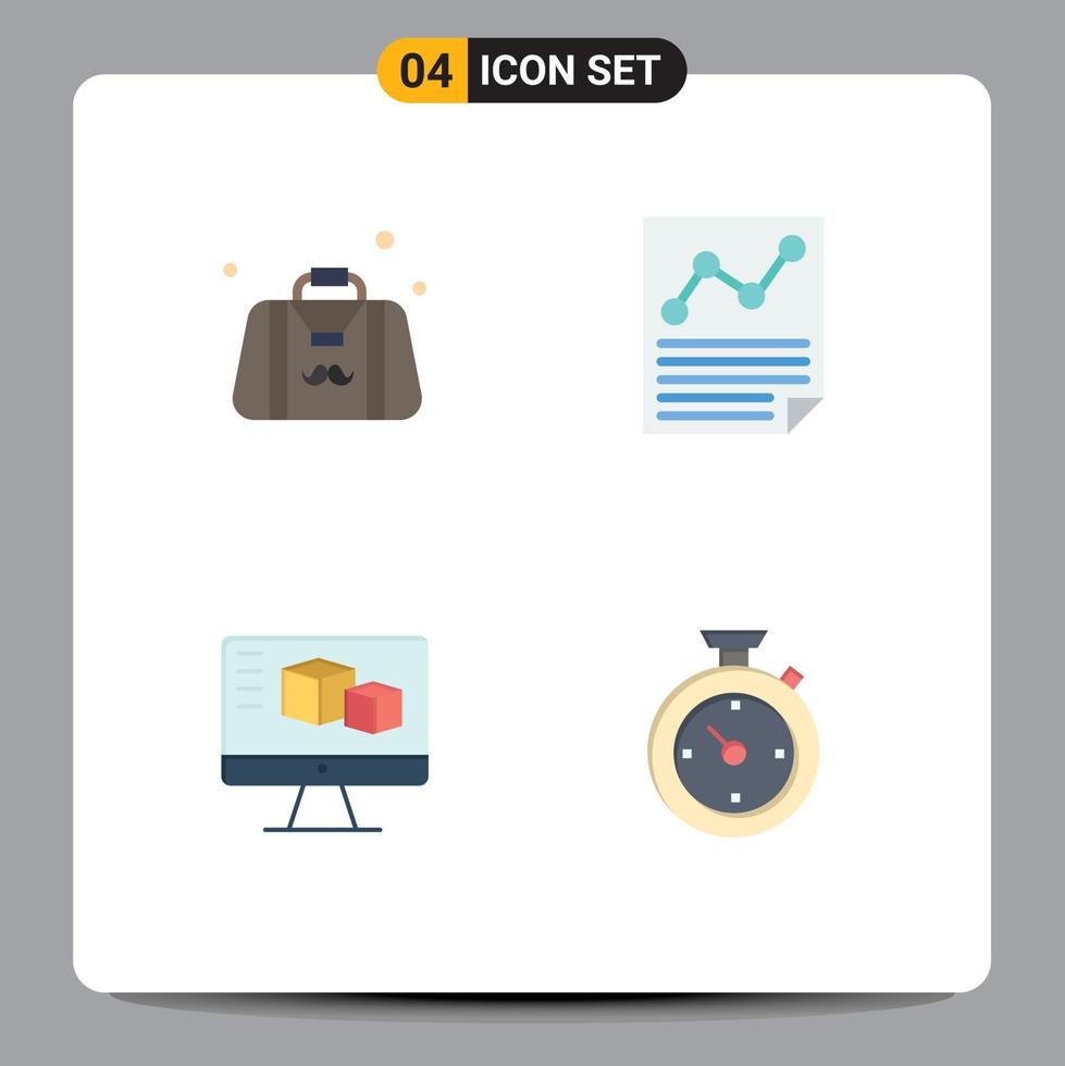 4 Thematic Vector Flat Icons and Editable Symbols of bag report fathers day document monitor Editable Vector Design Elements