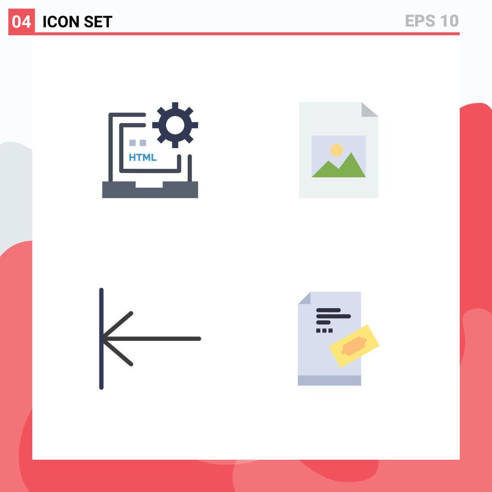 Group of 4 Flat Icons Signs and Symbols for code home development file pass Editable Vector Design Elements