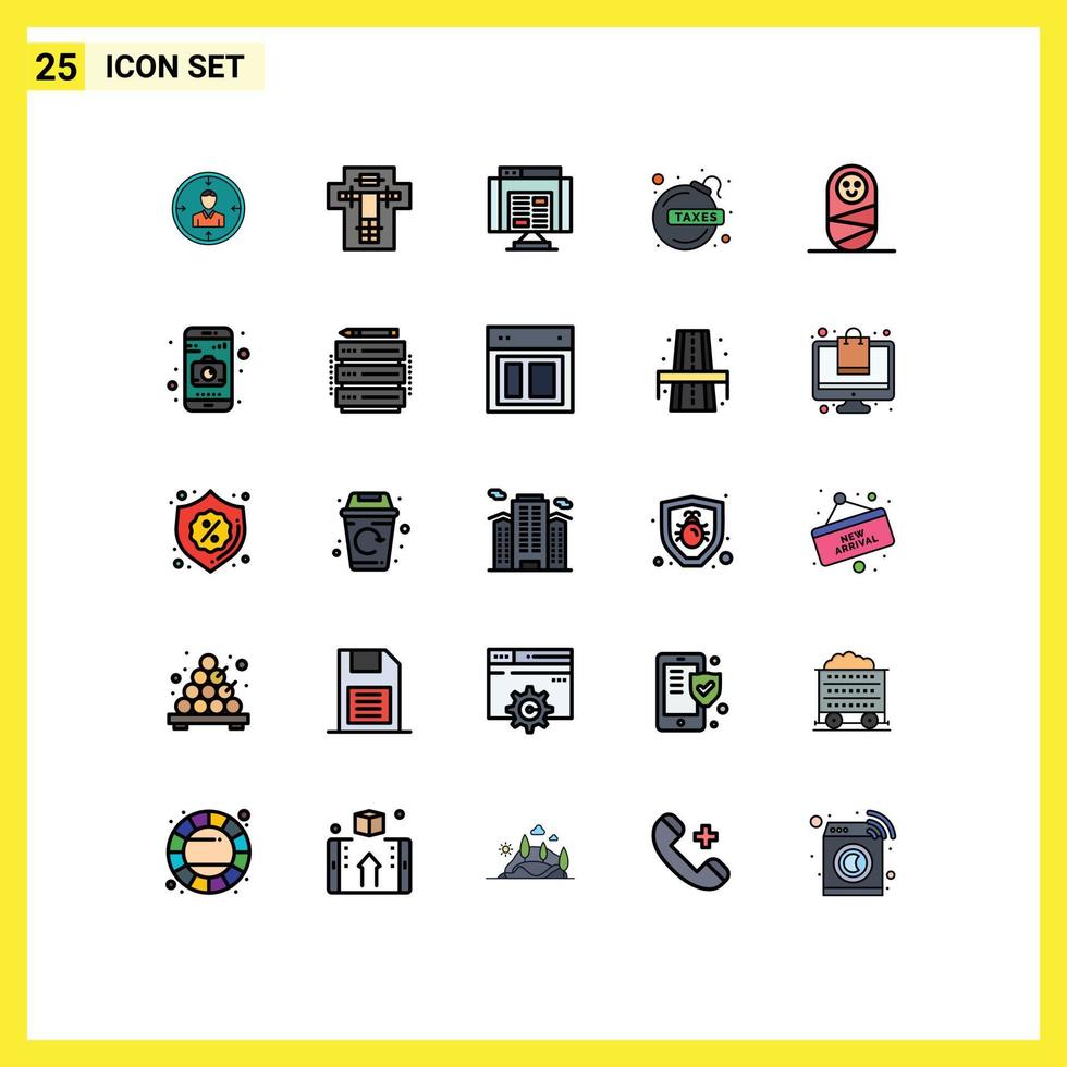 Group of 25 Modern Filled line Flat Colors Set for debt web death data application Editable Vector Design Elements