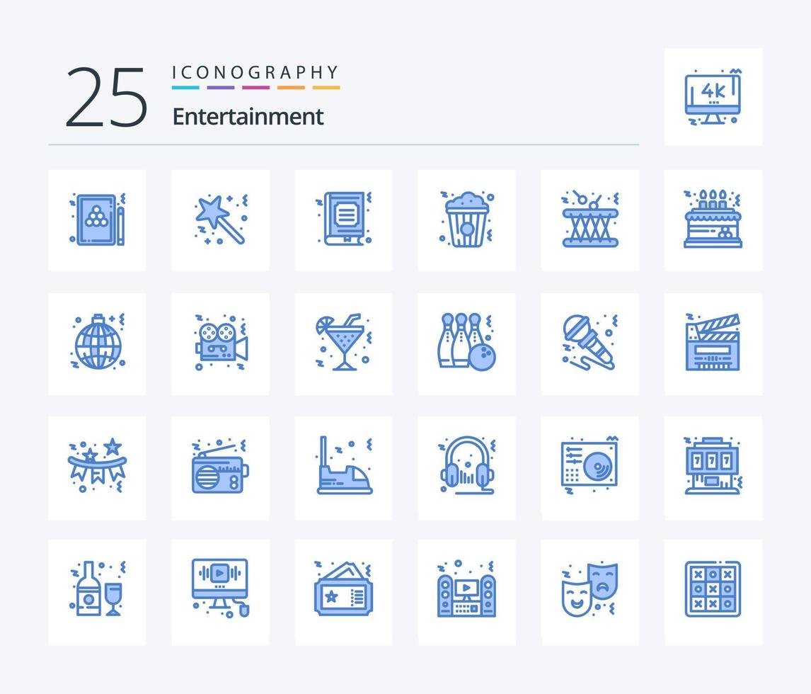 Entertainment 25 Blue Color icon pack including snack. popcorn. surprise. like. study vector