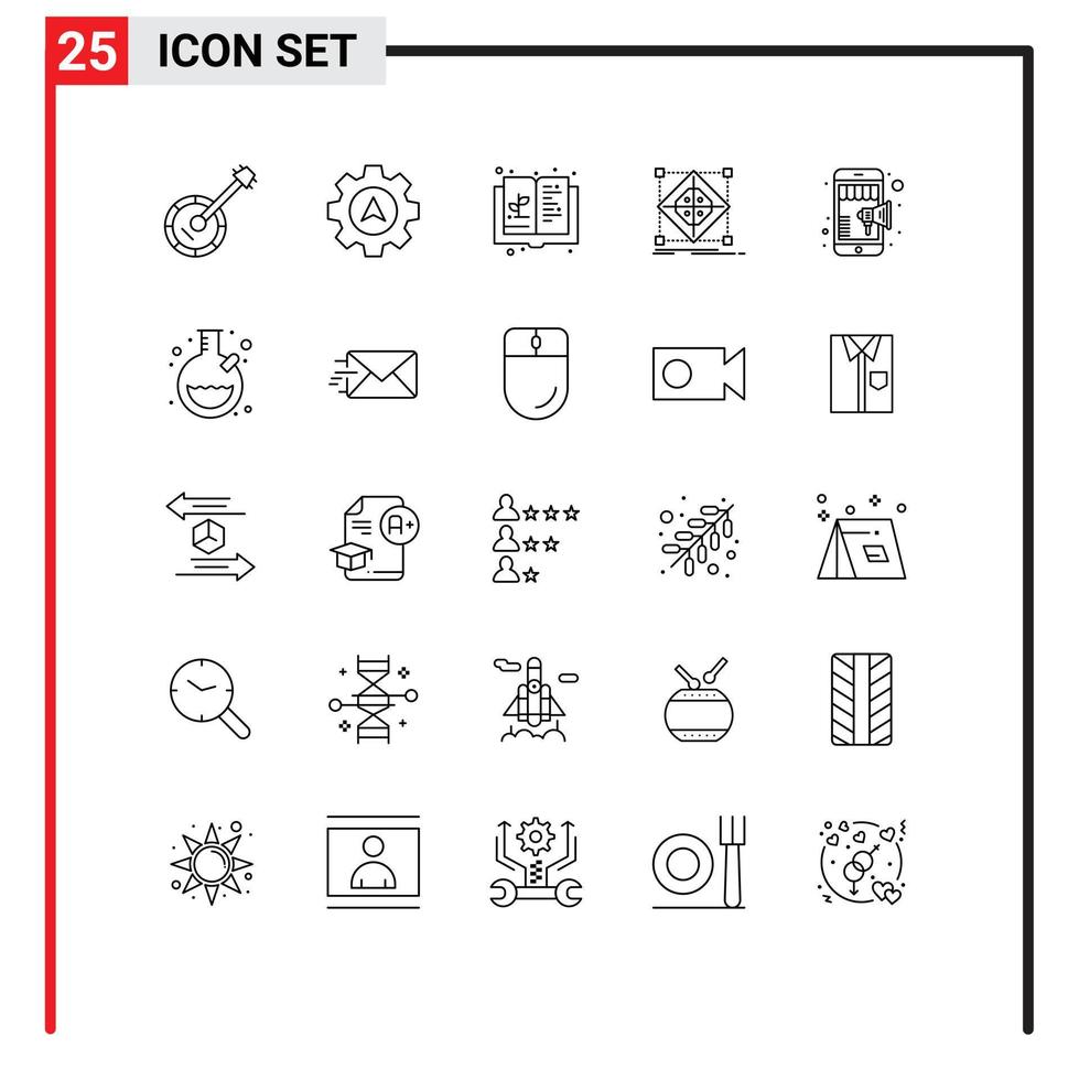 Universal Icon Symbols Group of 25 Modern Lines of preparation grid book cluster knowledge Editable Vector Design Elements