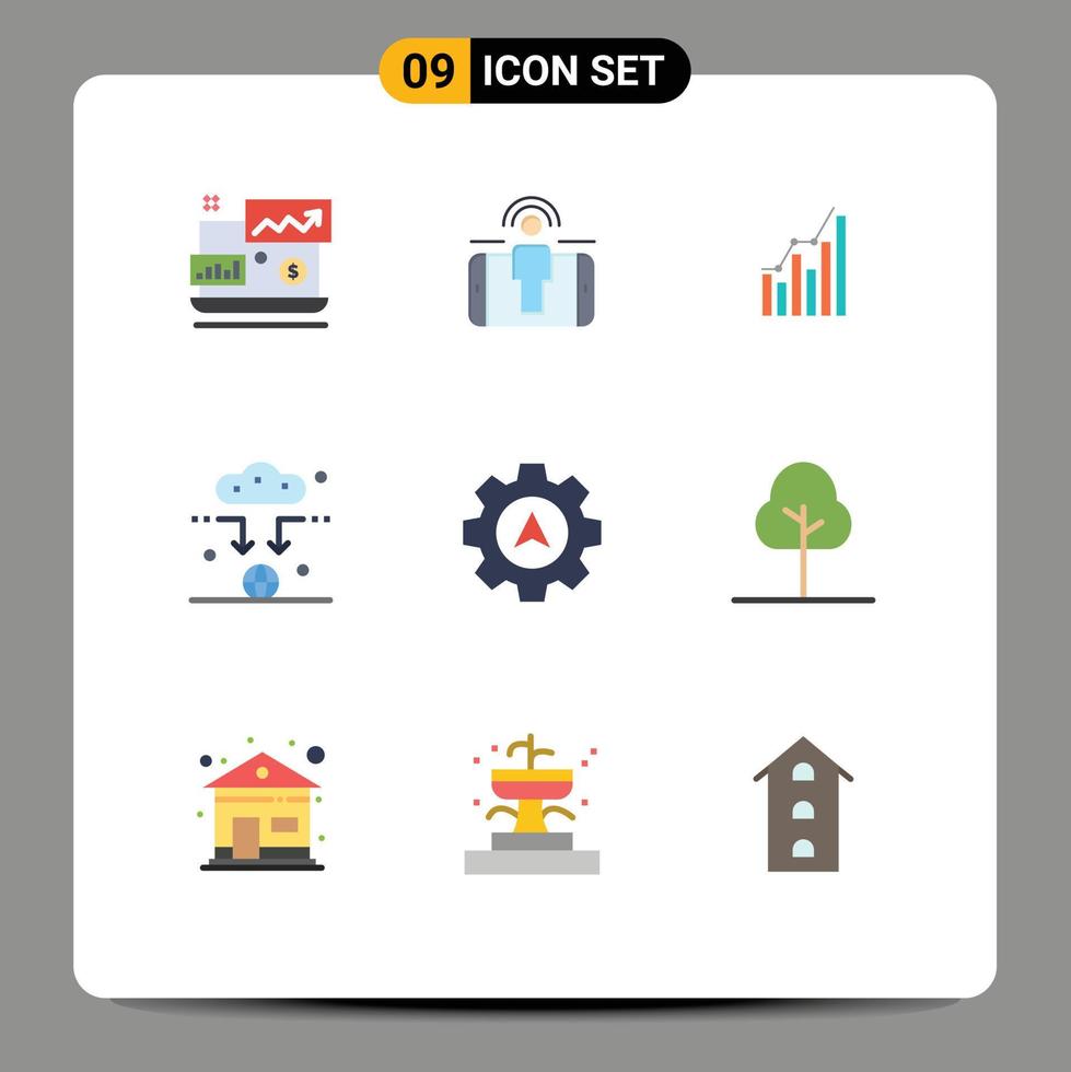 User Interface Pack of 9 Basic Flat Colors of signal antenna graph trends marketing Editable Vector Design Elements