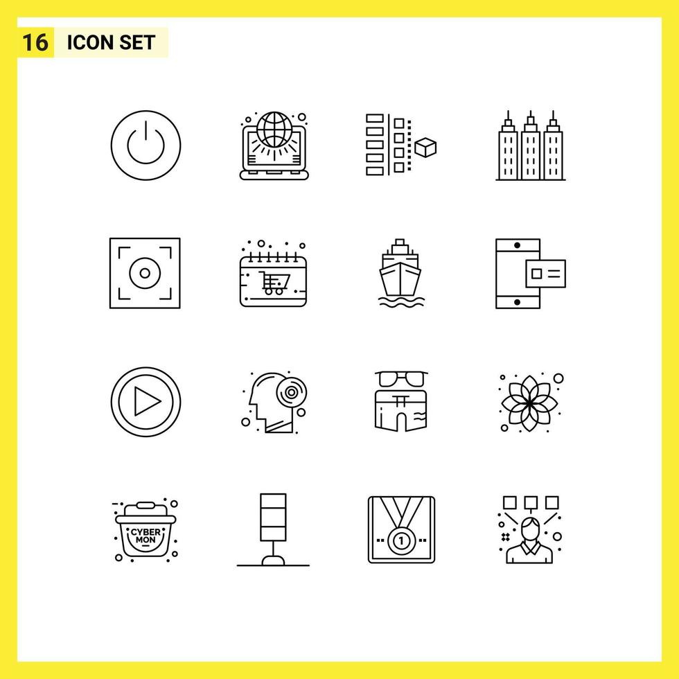 Set of 16 Commercial Outlines pack for tower building world product plan Editable Vector Design Elements