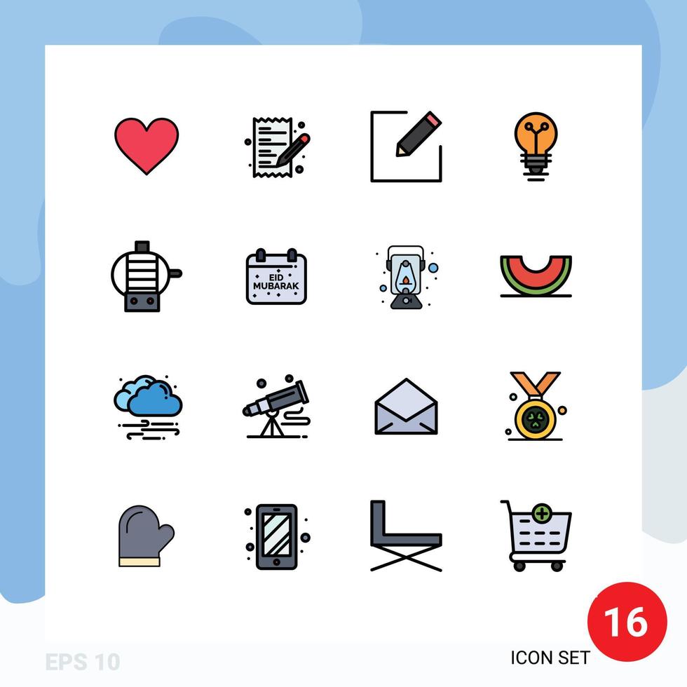 Group of 16 Modern Flat Color Filled Lines Set for calendar electric compose biochemistry lab Editable Creative Vector Design Elements