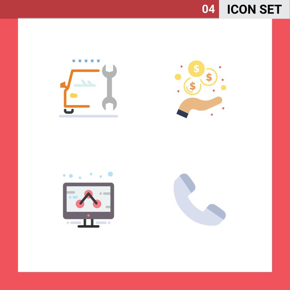 grupo de 4 iconos planos, signos y símbolos para los ingresos del servicio de marketing de automóviles, elementos de diseño vectorial editables por teléfono vector