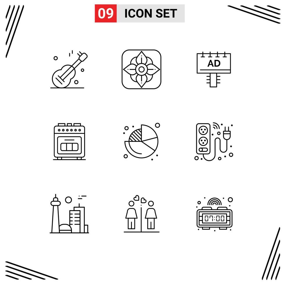 9 Universal Outlines Set for Web and Mobile Applications finance business board cooking baking Editable Vector Design Elements