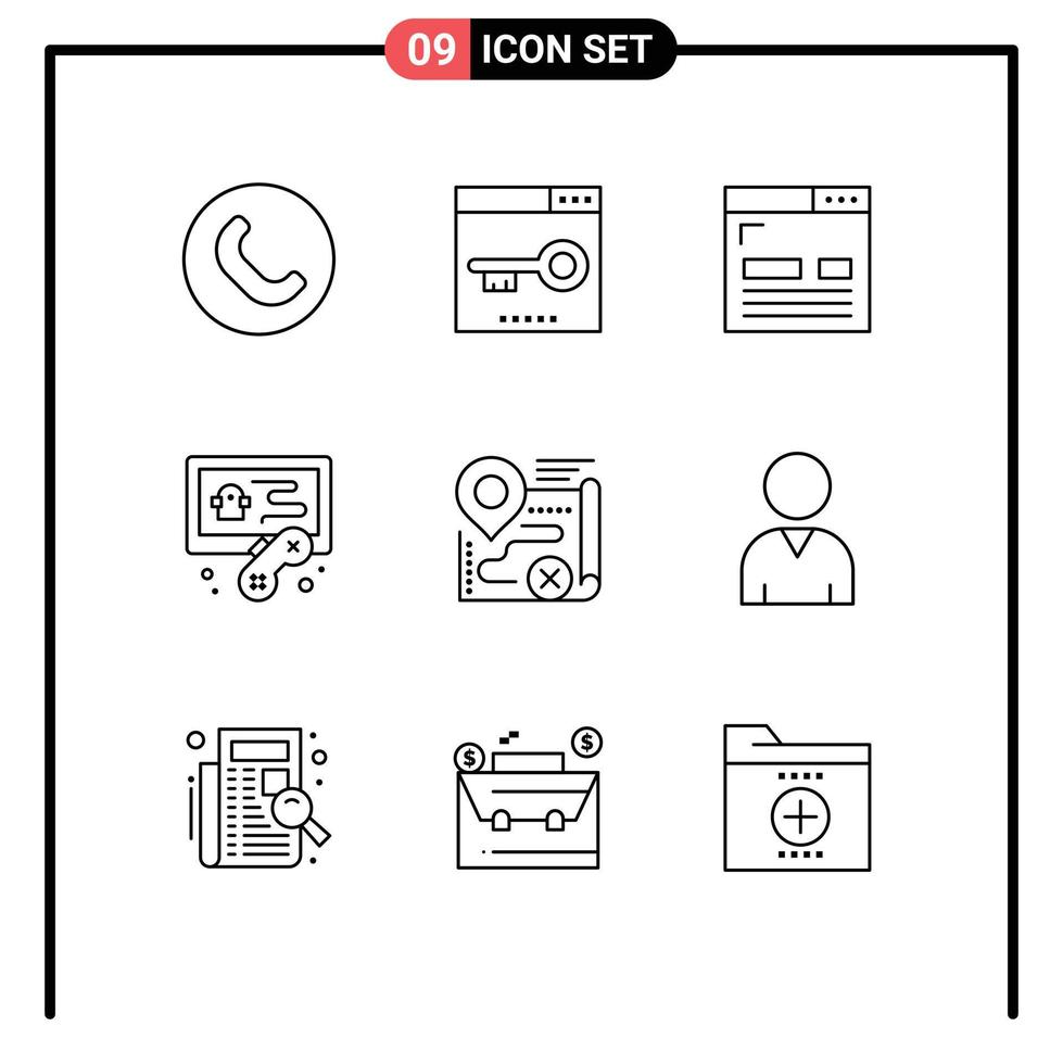 Set of 9 Modern UI Icons Symbols Signs for route game coding hobby page Editable Vector Design Elements