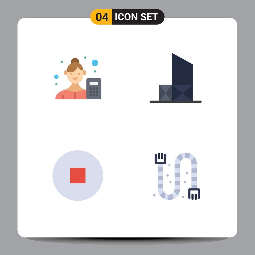 Pack of 4 Modern Flat Icons Signs and Symbols for Web Print Media such as female security business analyst beach stop Editable Vector Design Elements