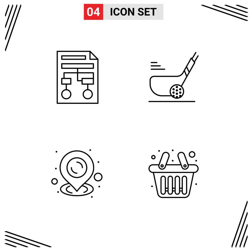 4 Creative Icons Modern Signs and Symbols of graph sport wireframe stick pin Editable Vector Design Elements