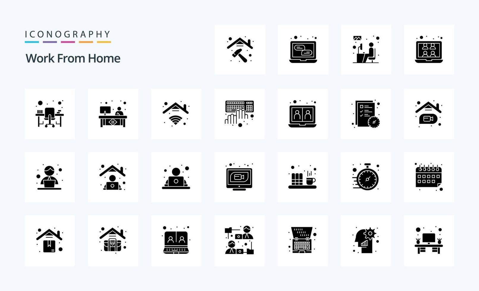 25 Work From Home Solid Glyph icon pack vector