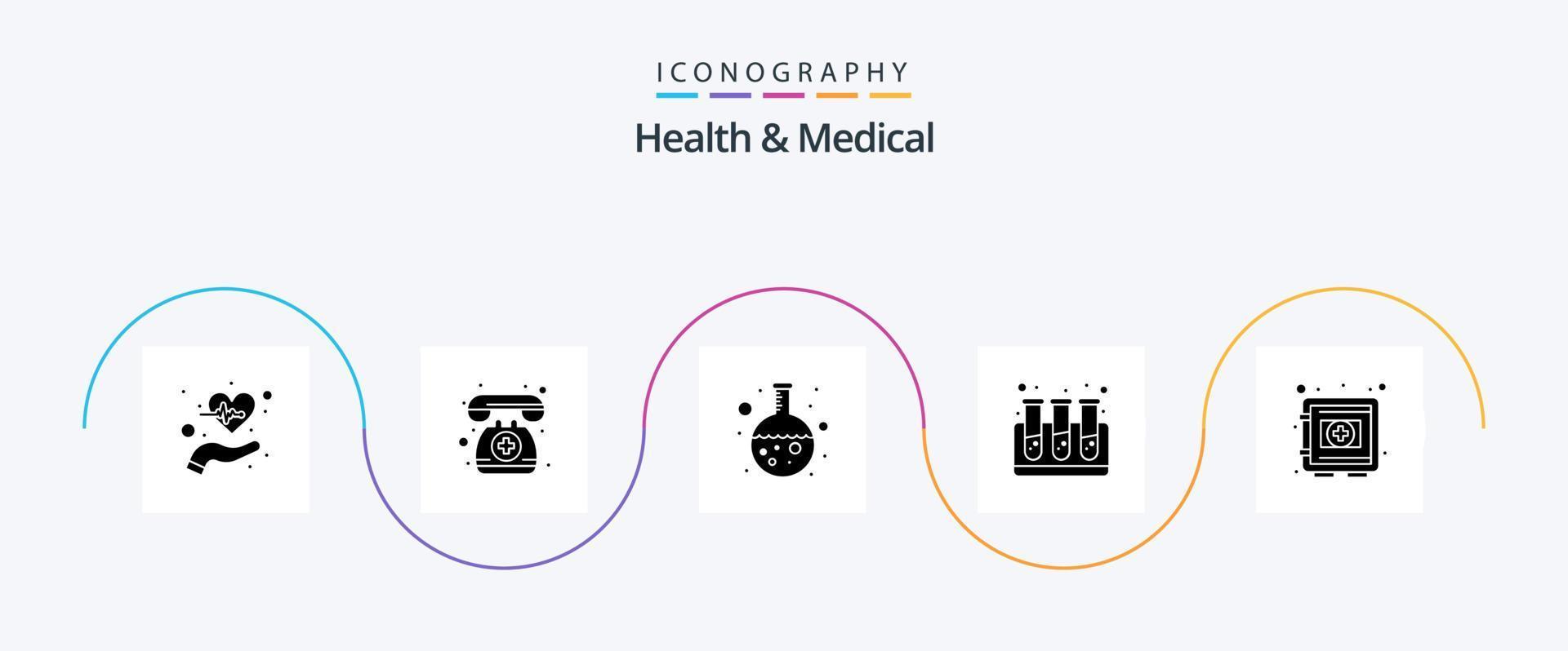 Health And Medical Glyph 5 Icon Pack Including medical. test tubes. emergency. test. research vector