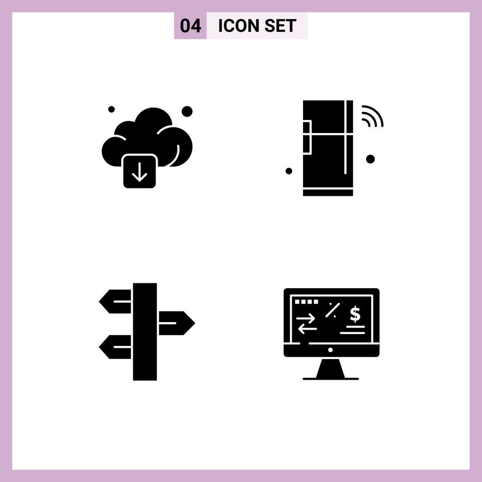 Set of 4 Commercial Solid Glyphs pack for cloud christmas technology refrigerator panel Editable Vector Design Elements